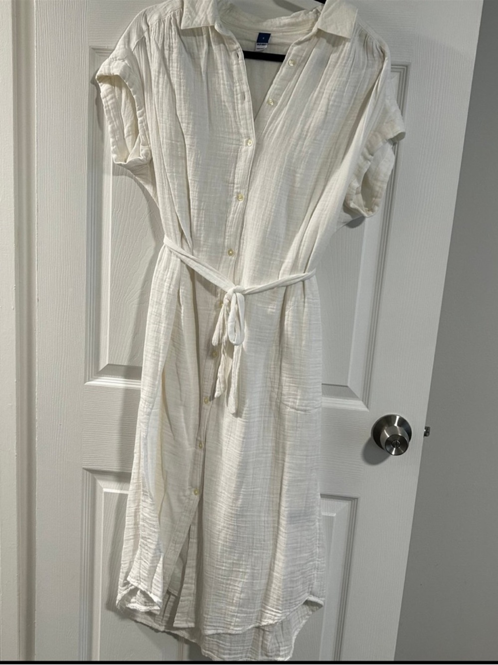 Old Navy Women's White Button-Front Tie-Waist Shirt Dress
